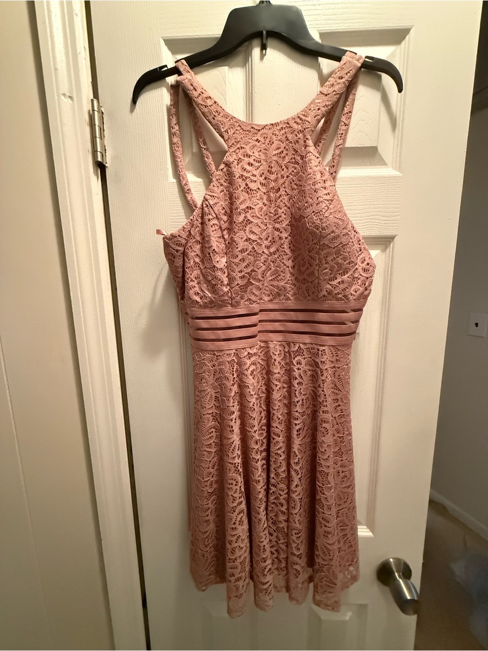 Lace Halter Fit & Flare Dress in Blush Pink by City Studio